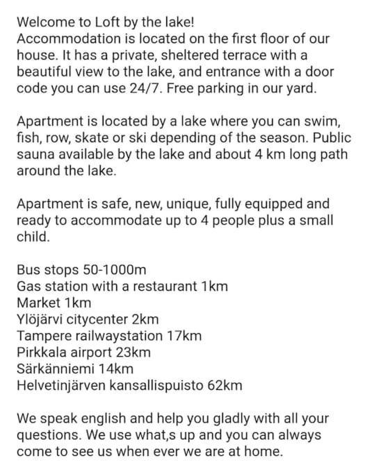 Loft By The Lake Asunto Omakotitalon Alakerrassa Ylojarvi Εξωτερικό φωτογραφία